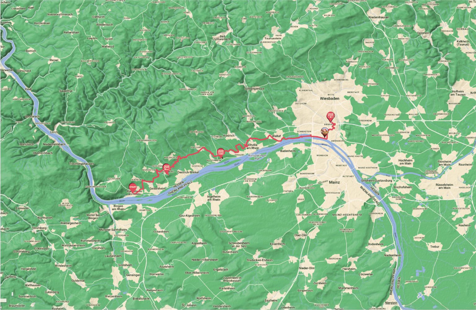 Vinothon GenussMarathon | Streckenkarte | Rüdesheim bis Biebrich