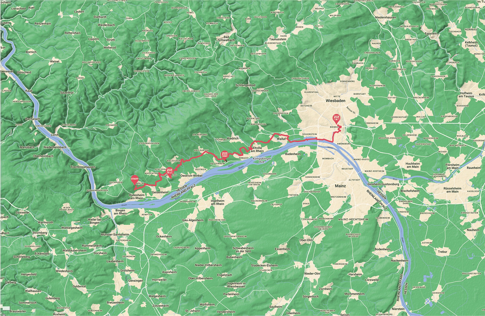 Vinothon SaveursMarathon | Carte du parcours | de Rüdesheim à Biebrich